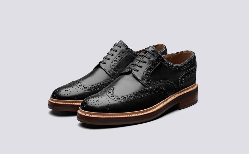 Grenson Archie Mens Gibson Brogue - Black Calf Leather with a Leather Sole GU3945